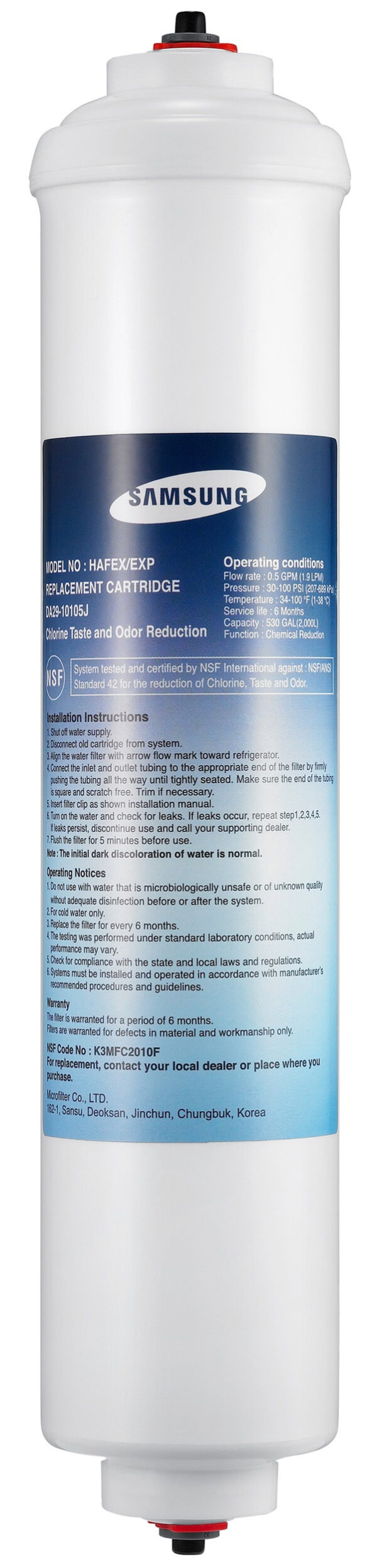 Samsung DA29-10105J Refrigerator External Water Filter