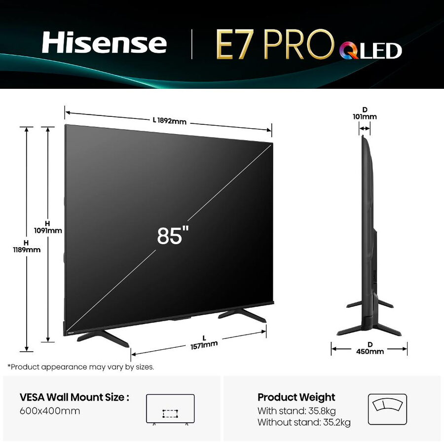 Hisense 85E7Q PRO 85″ 4K QLED Smart TV Wi-Fi - Image 5