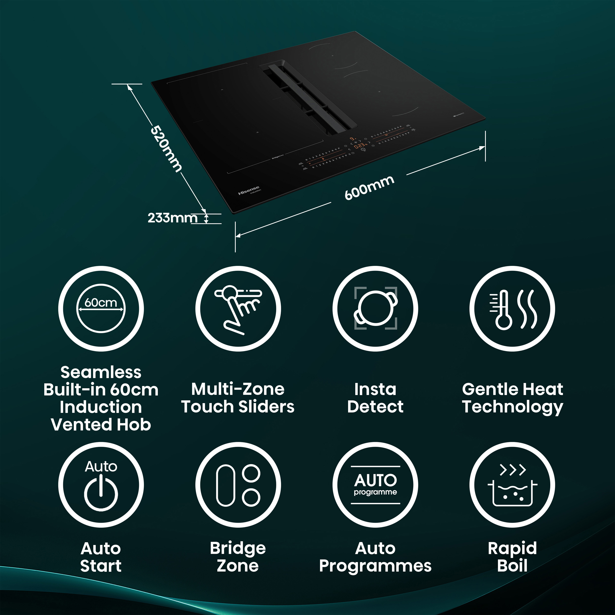 Hisense HEH6432BSCWF 60cm Induction Hob with Hood - Image 3