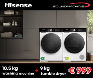 Hisense Laundry Bundle: 10.5Kg Washing Machine + 9Kg Tumble Dryer