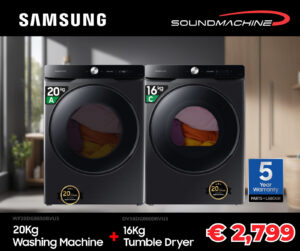 Samsung Laundry Bundle: 20Kg Washing Machine + 16Kg Tumble Dryer - Black
