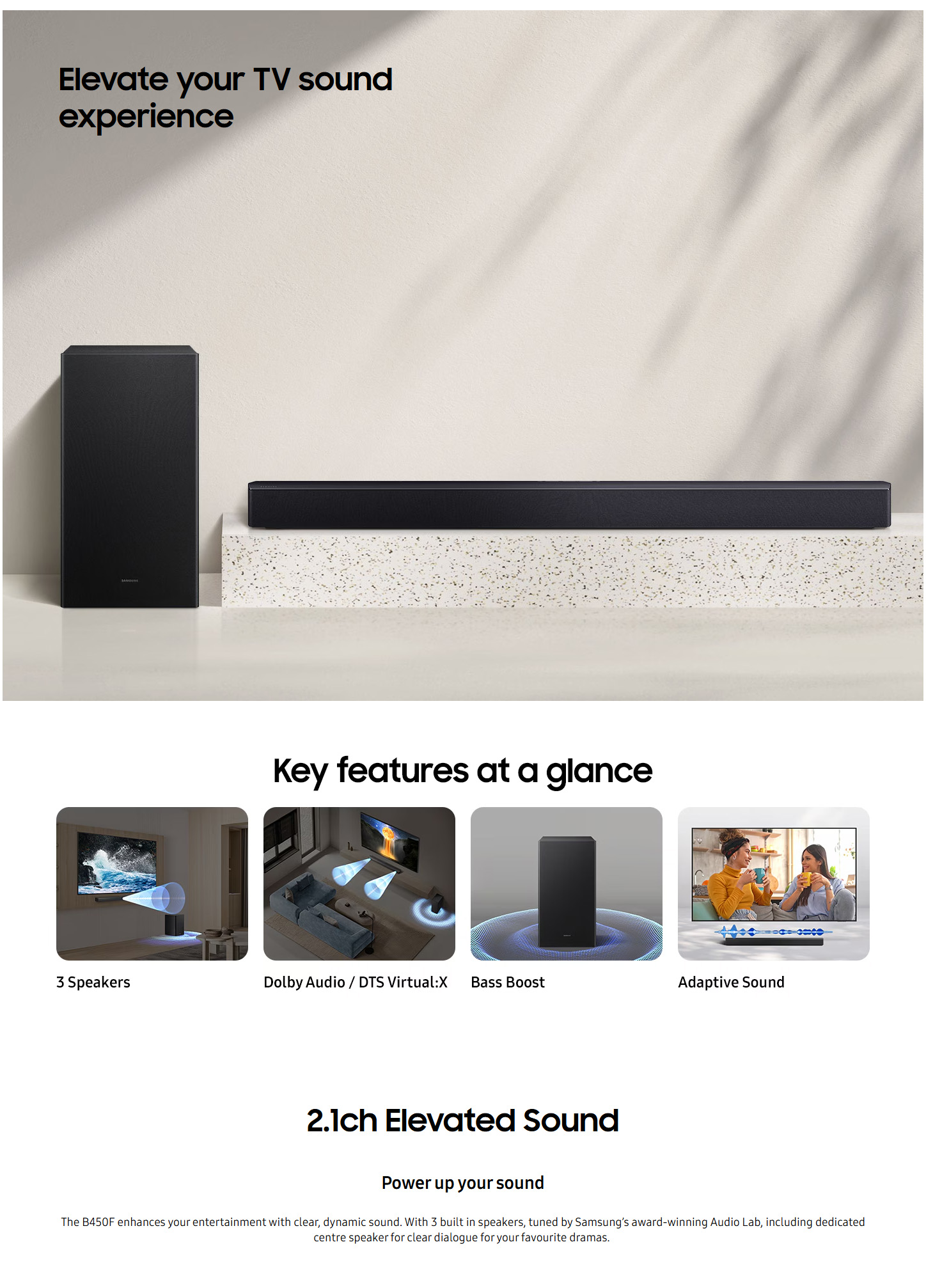 Samsung HW-B450F ZF B-Series 2.1ch Soundbar with Subwoofer ALL 1