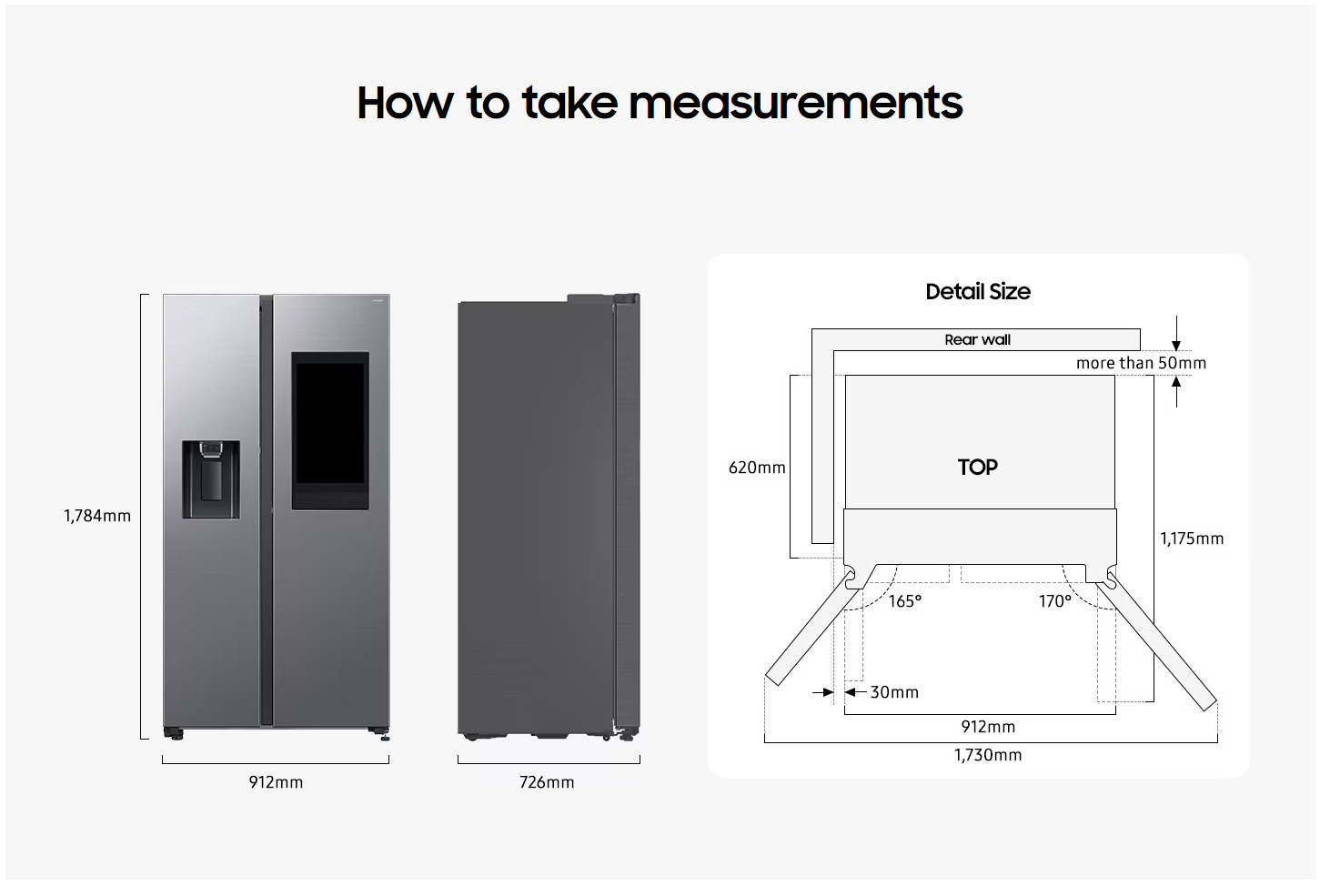 Samsung RS90F67BETEF Family Hub 614L American Style Fridge Freezer DIMS