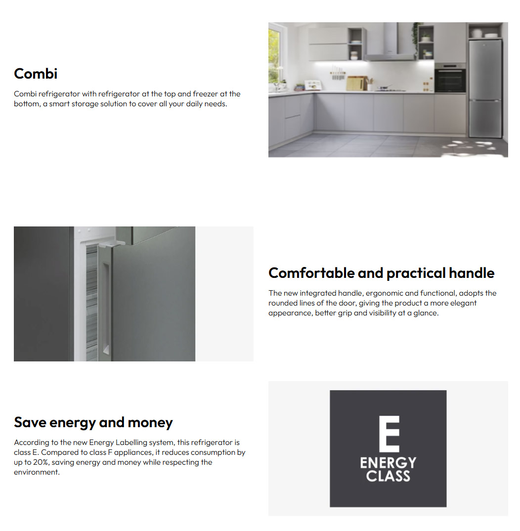 Candy CCH1S518EW 262L Free Standing Combi Fridge-Freezer ALL
