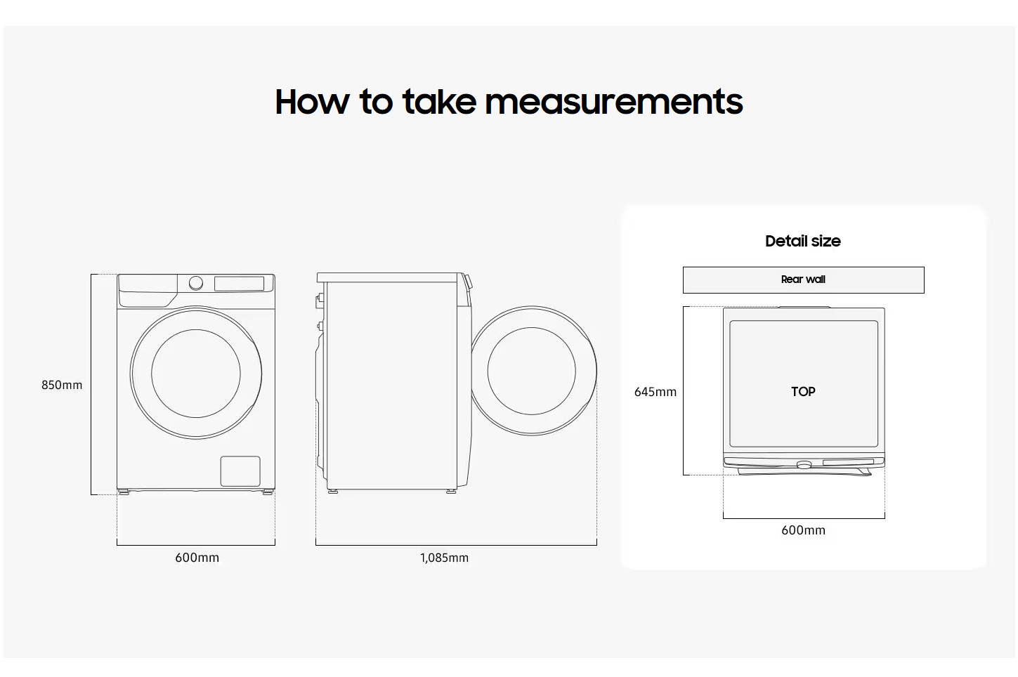 Samsung WD10HG6U94BEU3 AI Control Ecodoser Washer Dryer 10Kg 6Kg 1400RPM ALL DIMS