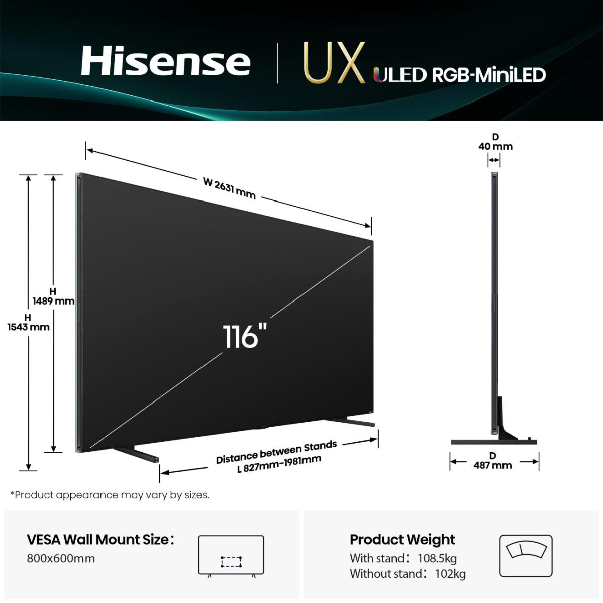 Hisense 116UXQ 116" Mini-LED 165Hz 4K RGB MiniLED Smart TV Wi-Fi - Image 2