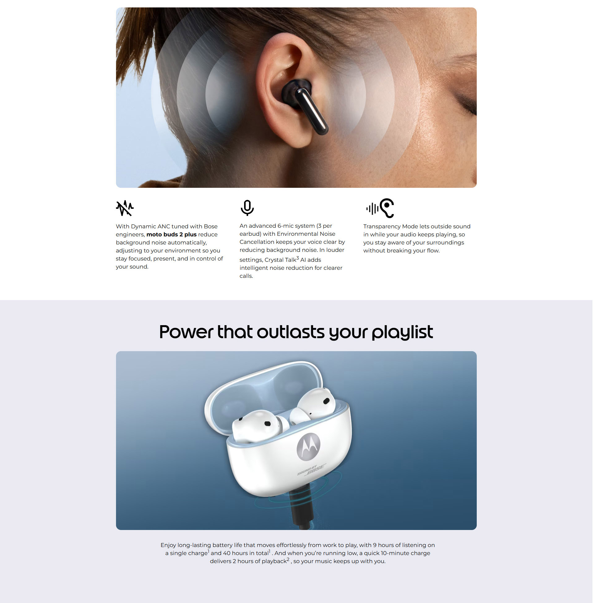 Motorola Moto Buds 2 Plus Headset Wireless In-Ear Calls Music Bluetooth - White ALL 2